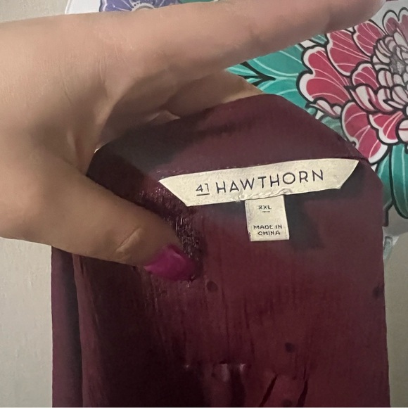 41 Hawthorn Red Burgundy Polka Dot Button Up Blouse - Picture 4 of 4